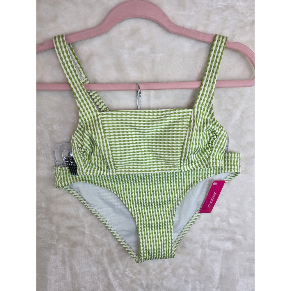 Xhilaration Lime Green White Textured Stripe Bikini Set‎ Top S Bottom M